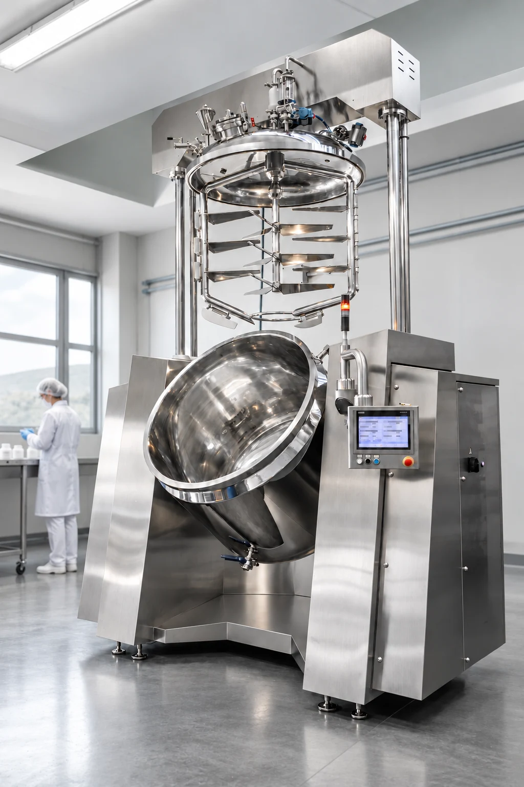 Turboemulsionatore e operatore nel laboratorio Armonie Cosmetica